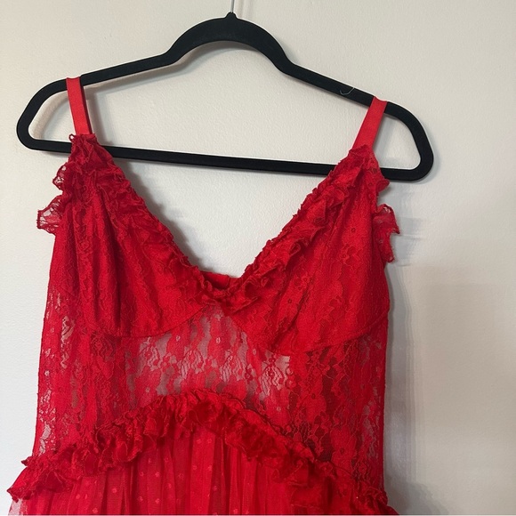 Choosy Womens Sleeveless Red Polka Dot Ruffle Lace Maxi Lingerie Dress Sz 18 NWT - Picture 5 of 14